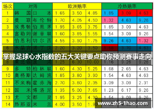 掌握足球心水指数的五大关键要点助你预测赛事走向